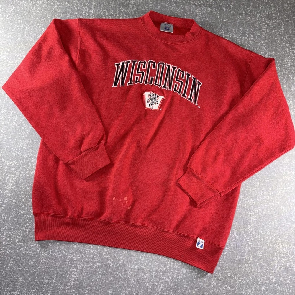 Vintage Wisconsin Badgers Sweatshirt Mens XL Red NCAA Football Logo 7 90s